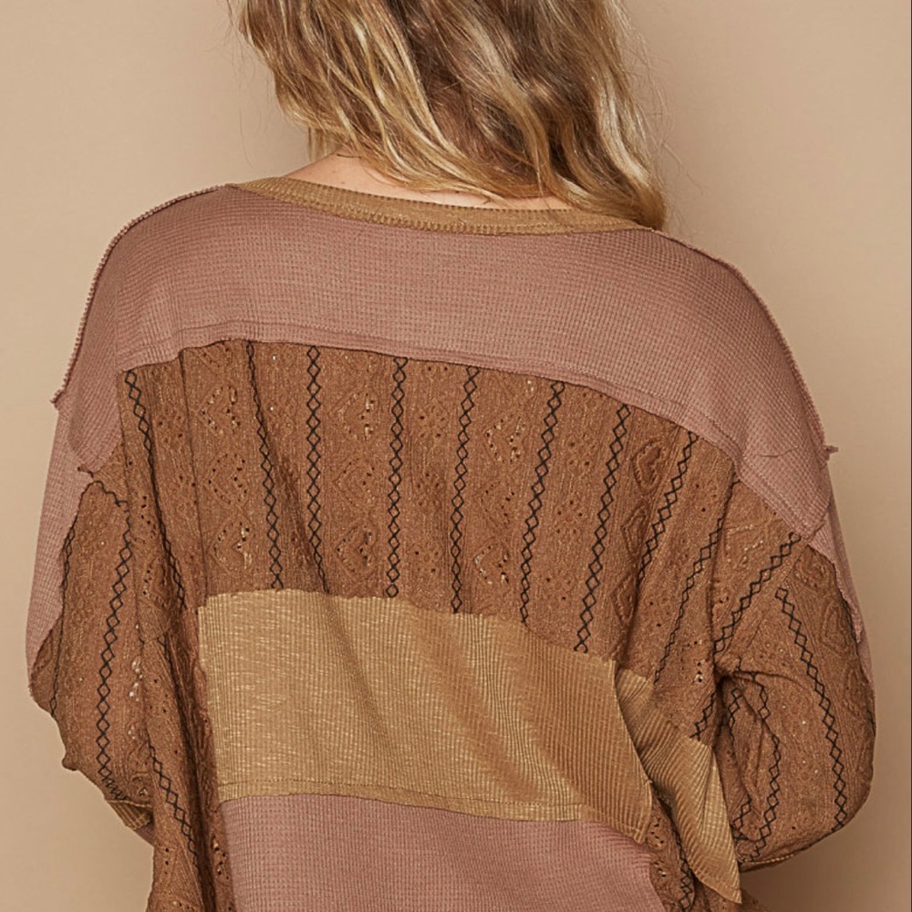 NEW POL Oversized Choco Round Neck Long Sleeve Roomy Fit Thermal Sweater - Picture 4 of 5